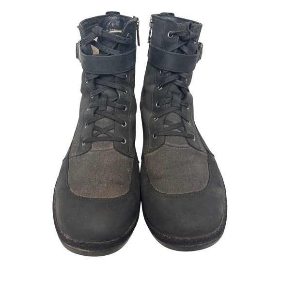 UGG Women's size 10 Tulane awayerproof Black Leather Canvas Zip Ankle Boots - Picture 2 of 7